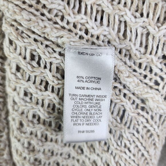 Womens Beige Express Open Knit Sweater 3/4 Sleeve Round Neck Size M/L - Picture 7 of 12